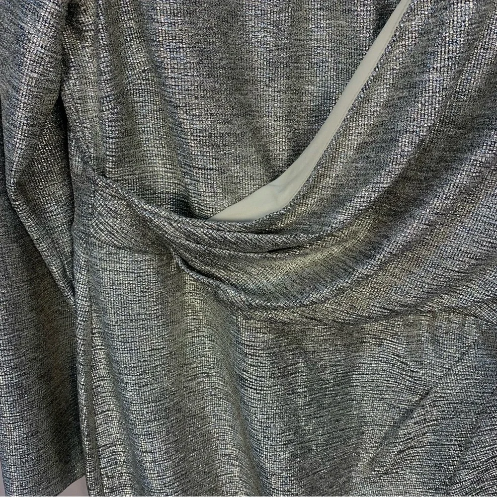 Adriana Papell Metallic Foiled Jersey Wrap Dress - Picture 5 of 13